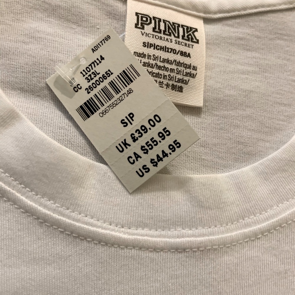New With Tags VS Pink Bling White Long Sleeve Top